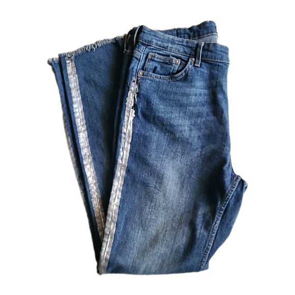 H&M Midrise Skinny Stretch With Silver Strip Denim Jeans Sz 32 EUC - Picture 3 of 8